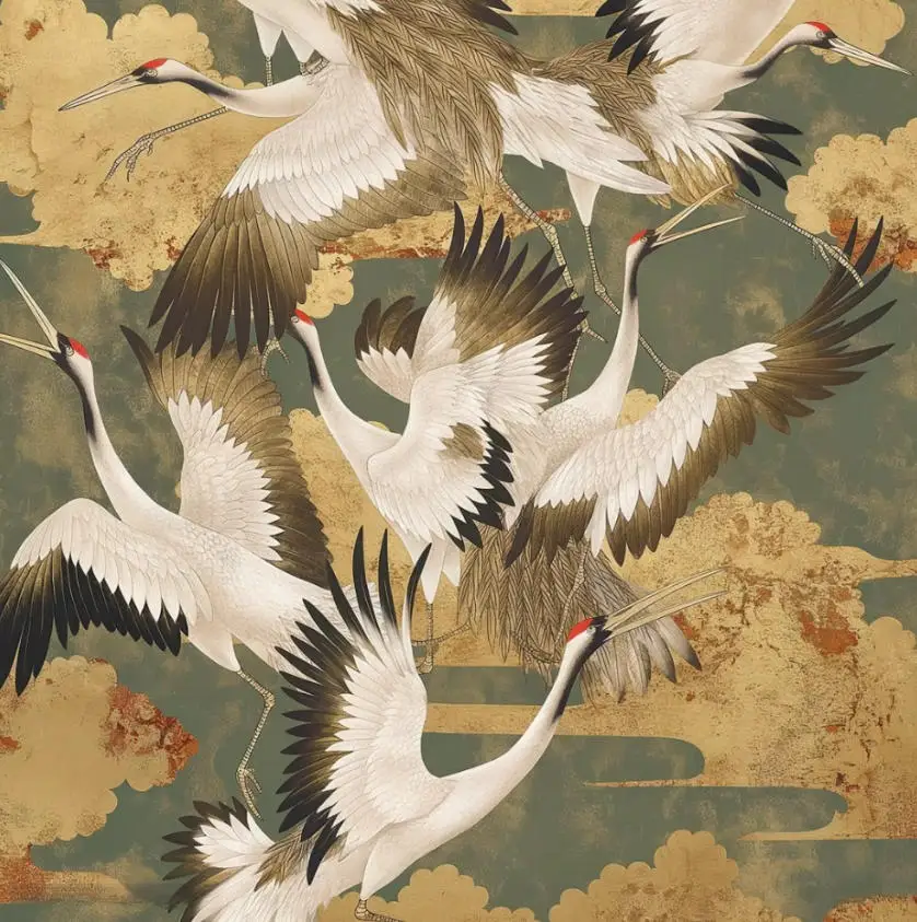 

Customized Size Mural Retro colorful cloud bird cranes Mural Home Decoration restaurant barbecue restaurant background wallpaper