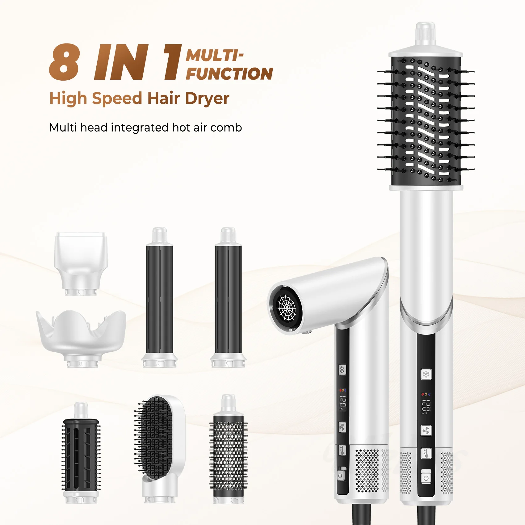 Eight-in-one Hot Air Comb Multi-functional Curling Iron Folding High-speed Negative Ion Hair Dryer