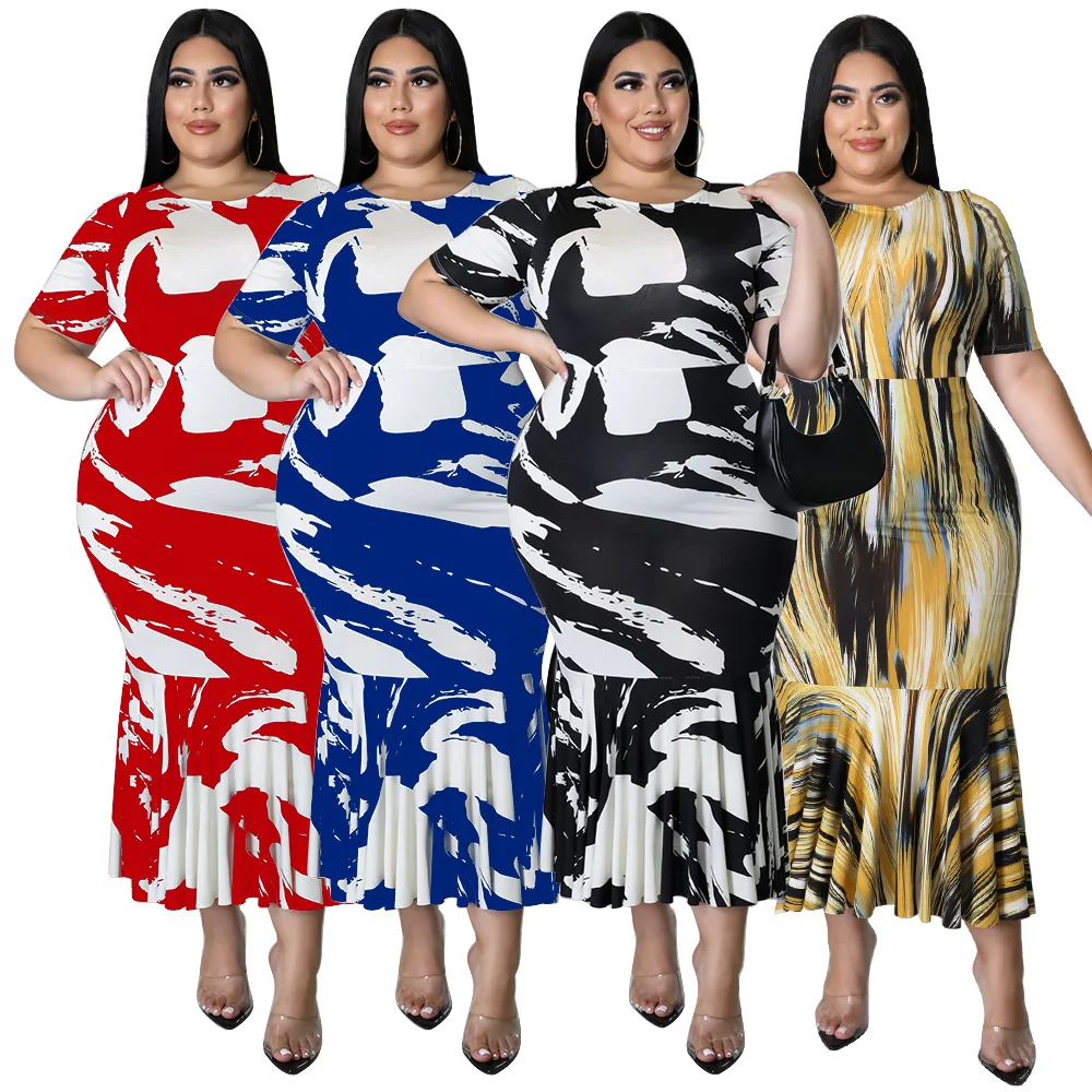 

L-4XL Plus Size African Dresses for Women Summer Autumn Short Sleeve Polyester Print Long Maxi Dress Dashiki Africa Clothing