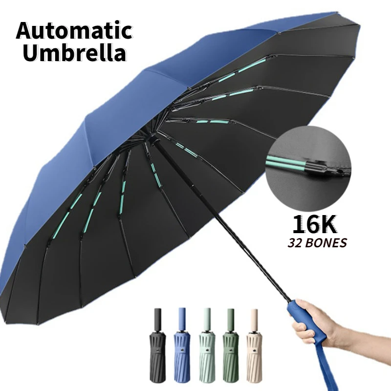 Paraguas de doble capa para hombre y mujer, sombrilla plegable compacta de doble capa, resistente al viento, sol y lluvia, accesorio de viaje de lujo, 16K