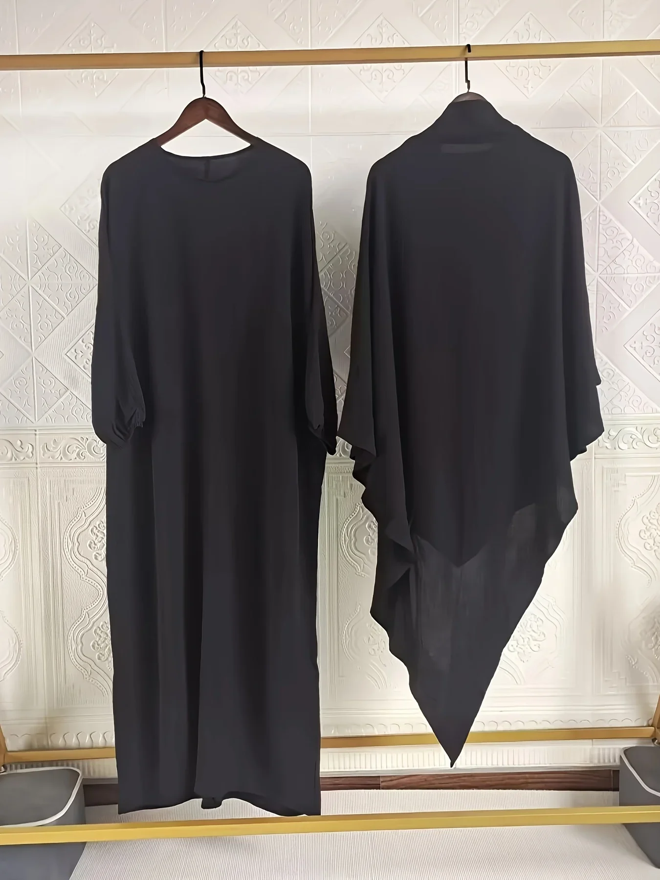 Abaya Dubai Dress,muslim Pure Color Dress for Women Attaching Hijab and No Belt Glint dress Abayas Dubai Abaya Pure Color