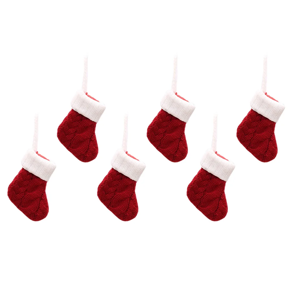 

6Pcs Christmas Knit Stocking Cutlery Covers Red Xmas Tableware Holders Table Decor Dining Supplies Cutlery Cover