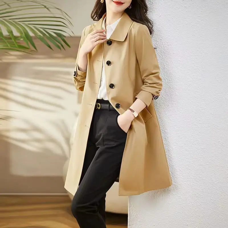 High End Women's Windbreaker Medium to Long Korean Style Exudes a High and Slim Fit with a Trendy Workwear Jacket