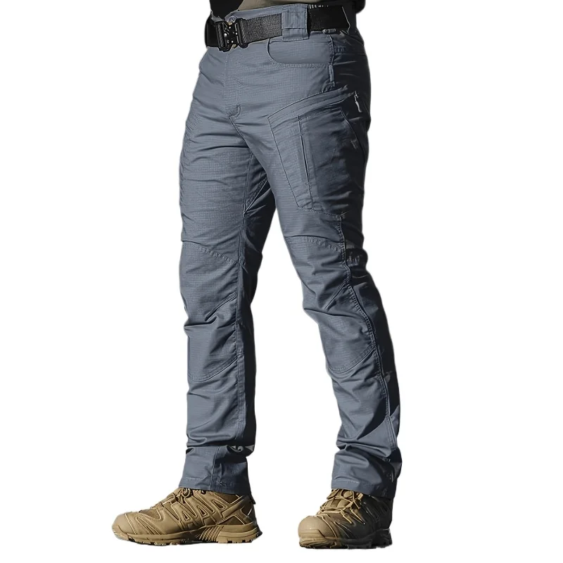 Durable Army Green Ripstop Tactical Work Pants for Men Multi Zipper Cargo Pockets with Matching Belt Outdoor Trekking Straight