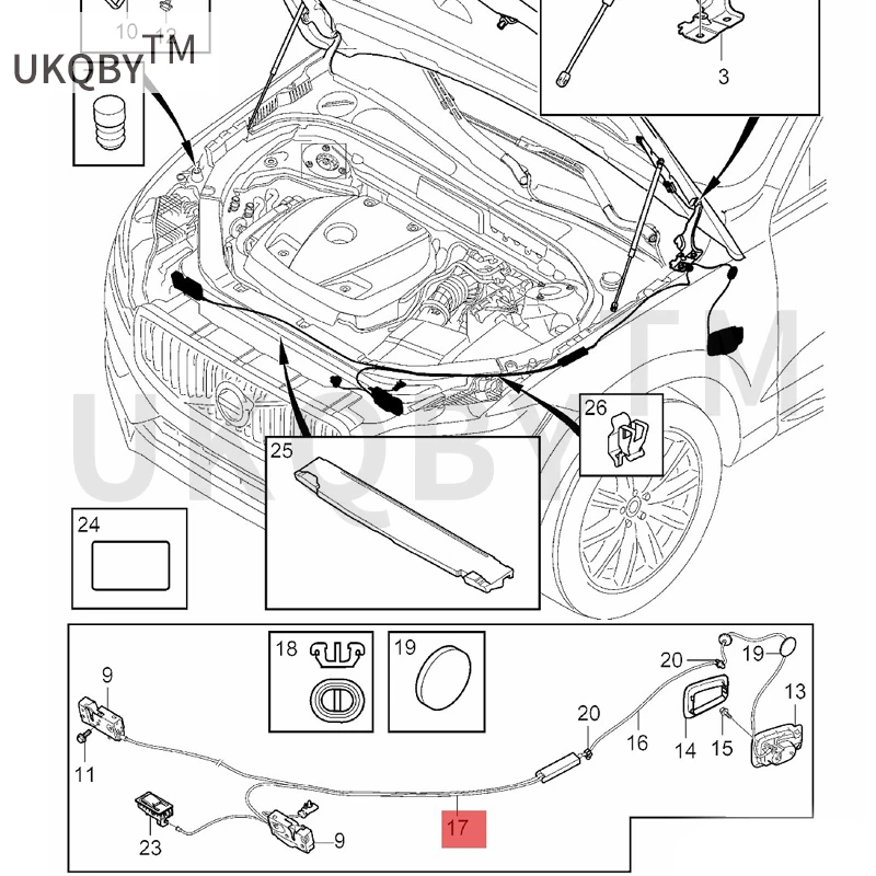 Cable de capó (frontal), adecuado para XC 60 18