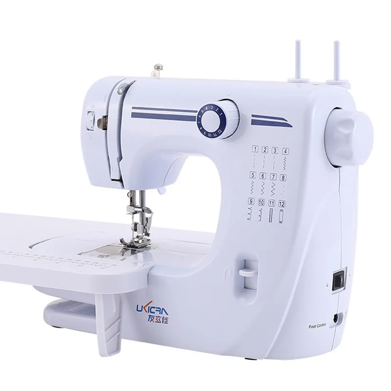 

Mini Electric Sewing Machine Portable 12-Stitch Dual-Speed Foot Pedal with Extension Table for Beginners Home Use