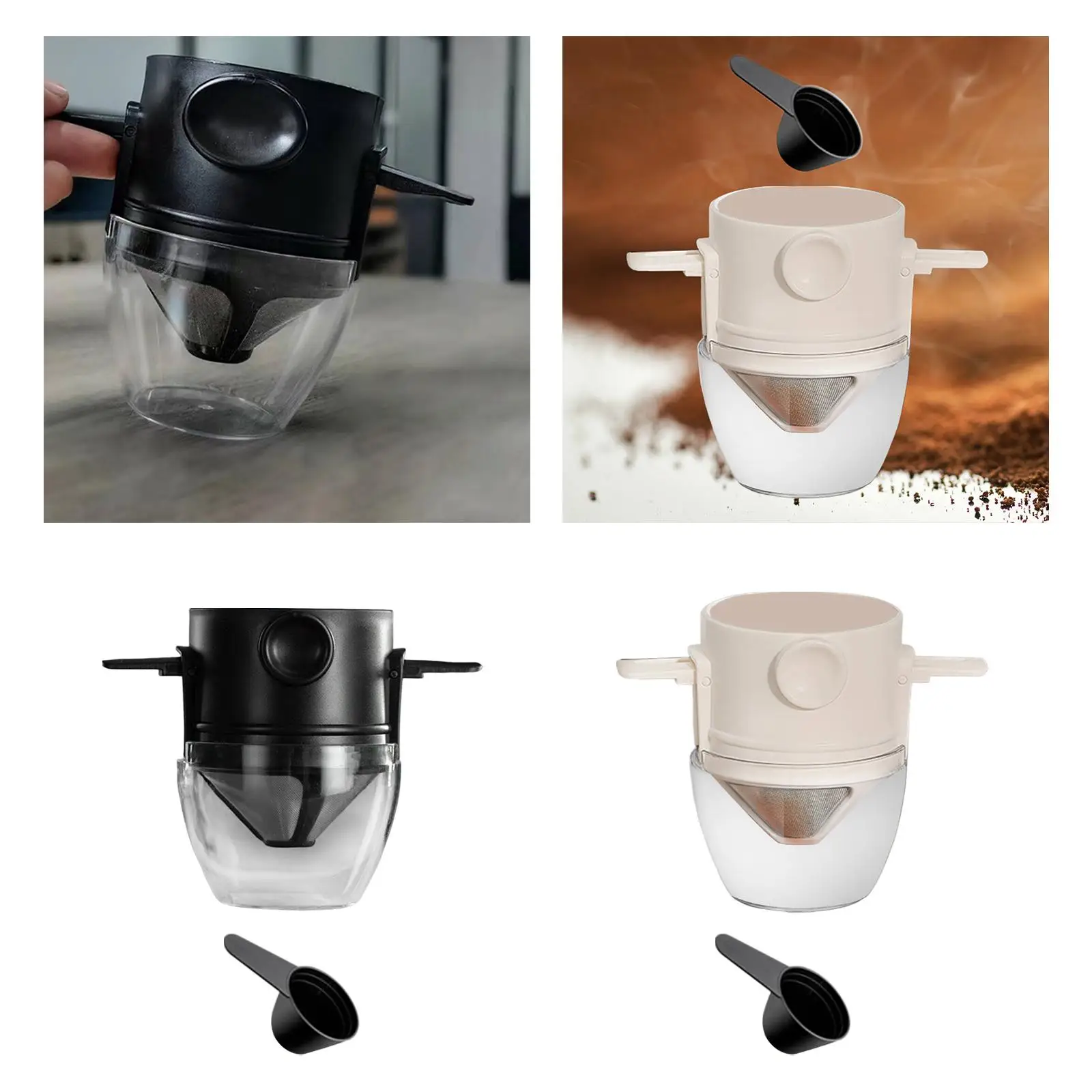 Wiederverwendbares Kaffeesieb mit Löffeln, Filter-Kaffeetropfer für Reisen, Camping im Innenbereich
