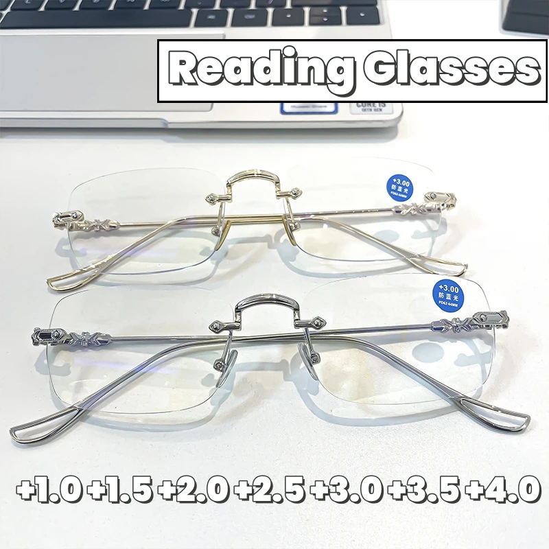 

Ultra Light Metal Anti Blue Light Reading Glasses New Frameless Presbyopia Glasses for Women High-definition Middle-aged Glasses