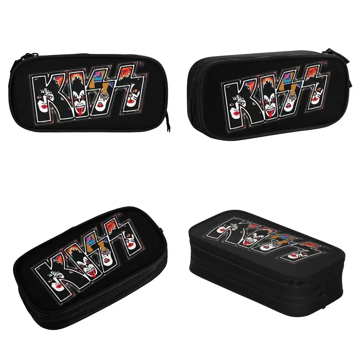 KISS Rock Music Band Pen Box Double Layer Large Capacity Kids School Supplies Pencil Bag Birthday Gift