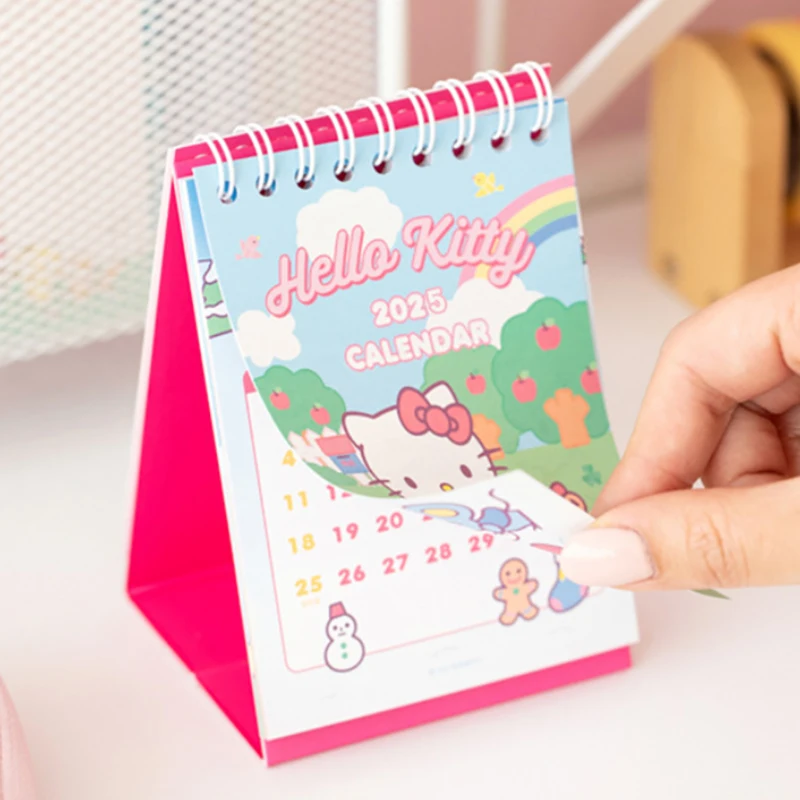 2025 Sanrio Kawaii Hello Kitty Cartoon Mini Desk Calendar Table Calendar with Children Memory Small Fresh Coil Color Pages Gift