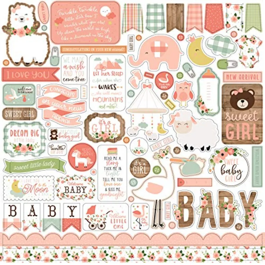 Company Baby Girl Element Sticker paper, 12-x-12-Inch, pink, yellow, green, blue