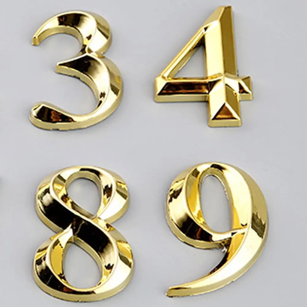 New 3D Door Number Golden Door Electroplating Plate Digits 0 to 9 ABS Injection Molding Self Adhesive Door Sign Number Home