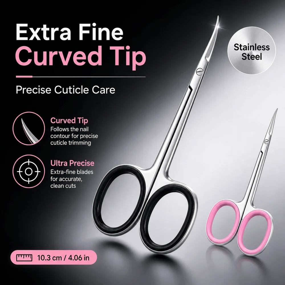 Stainless Steel Cuticle Shears Extra Fine Tips Precision Trimming Nail Clippers Curved Blades Eyebrow Shears Eyelash Trimming