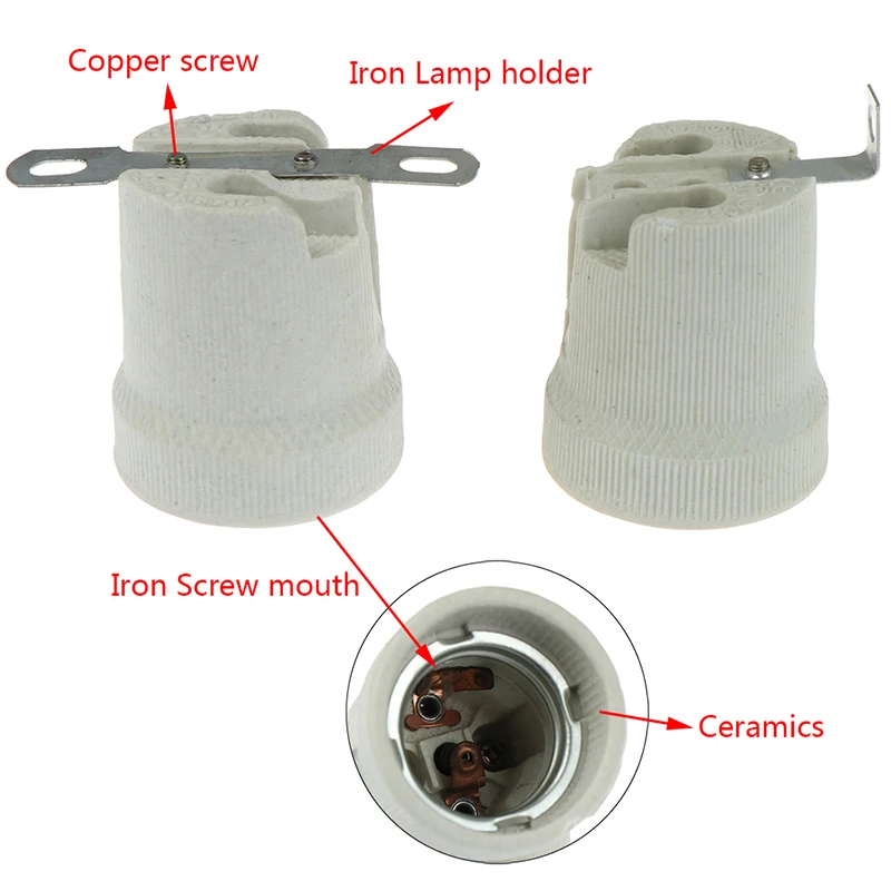 New E27 Ceramic Screw Base High Temperature Resist Socket Light Bulb Holder Adapter