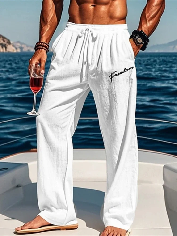 

Повседневные прямые мужские брюки, уличные летние пляжные брюки для отдыха, удобные легкие дышащие широкие брюки