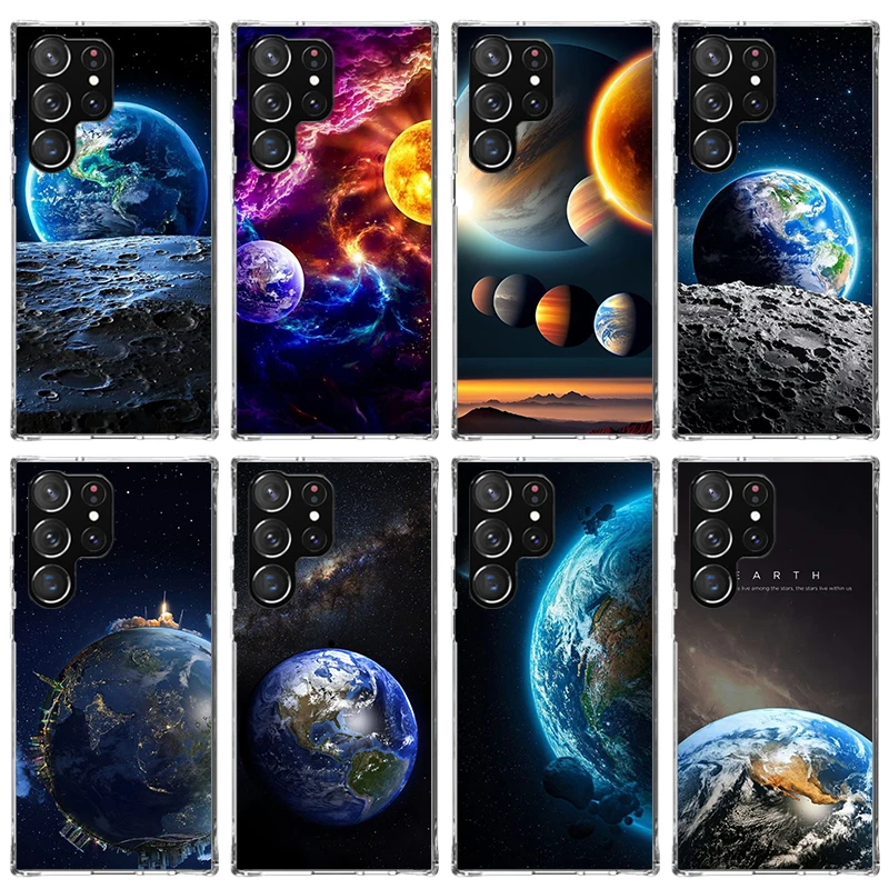 Earth Stars Space Phone Case For Samsung Galaxy S24 S23 S22 S21 Ultra S20 FE S10 Plus S10E S9 S8 Soft TPU Back Cover Funda