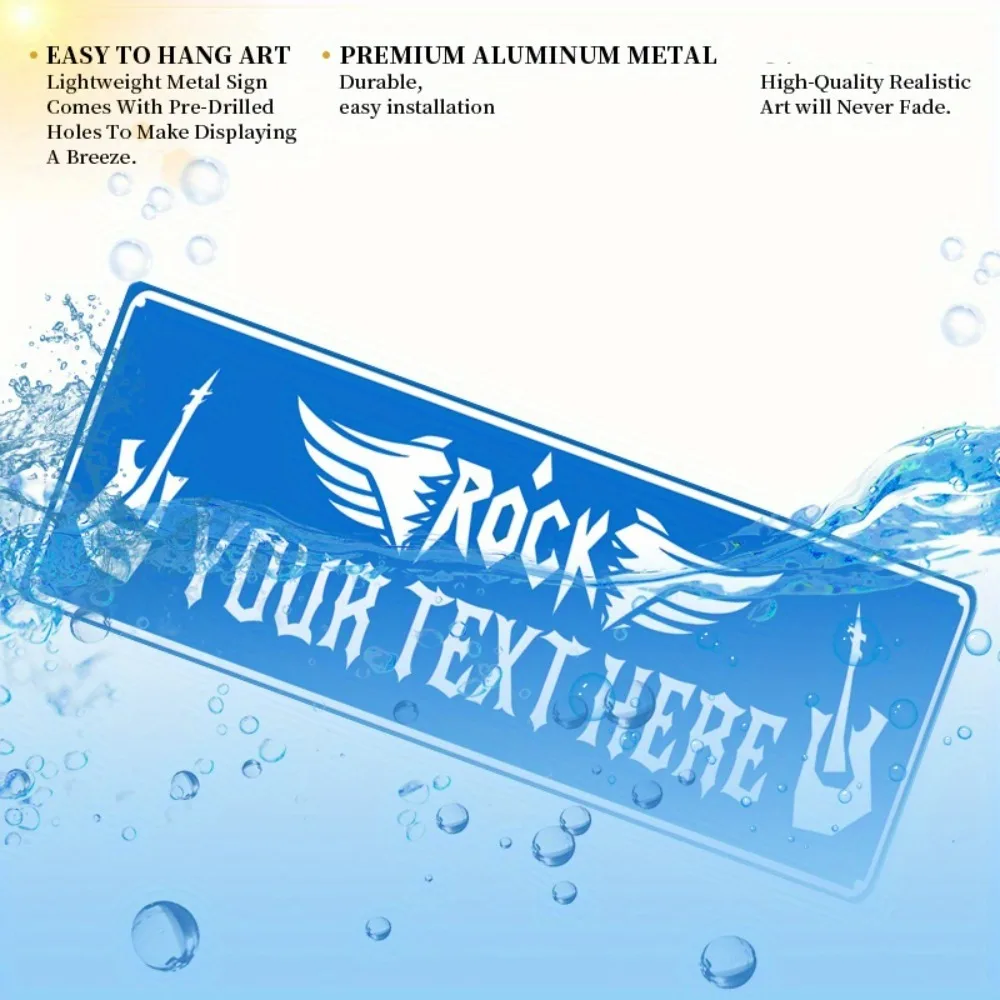 2D Flat Custom 1 Pack Music Theme Metal Sign, Blue Rock RO Logo, Guitar Art, Game Room Studio Wall Decor, Decorative Use Only