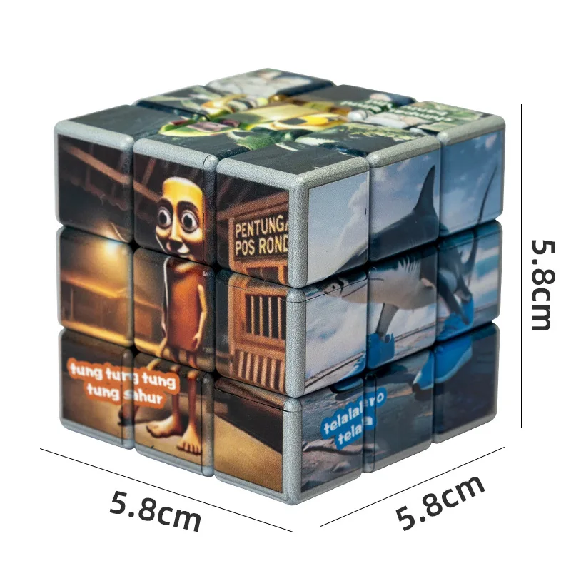 لعبة ألغاز Brainrot Tung Sahur Rubik Cube كارتونية للأطفال هدية عيد الميلاد وعيد الميلاد 3 × 3 سرعات مغناطيس ستيف أليكس كريبر إيفوكر #6