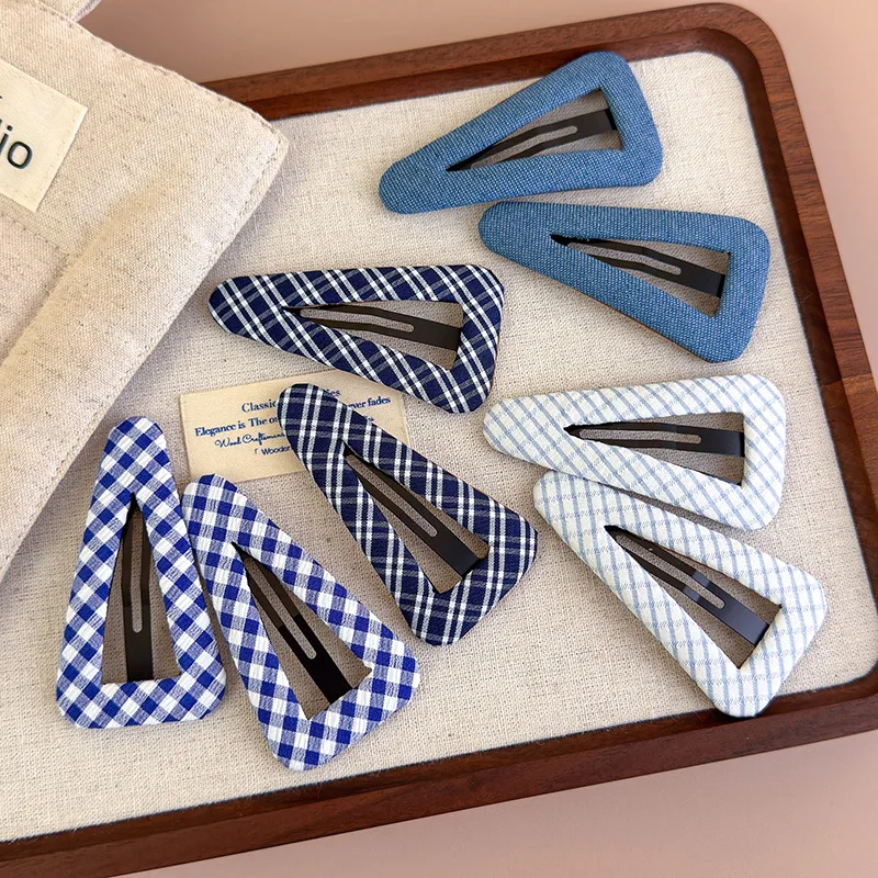 

Korea Fashion Blue Plaid Triangle Hair Clips Side Bangs Clip for Woman Girls Sweet Cute Hairpin Barrettes Hair Accessories Retro
