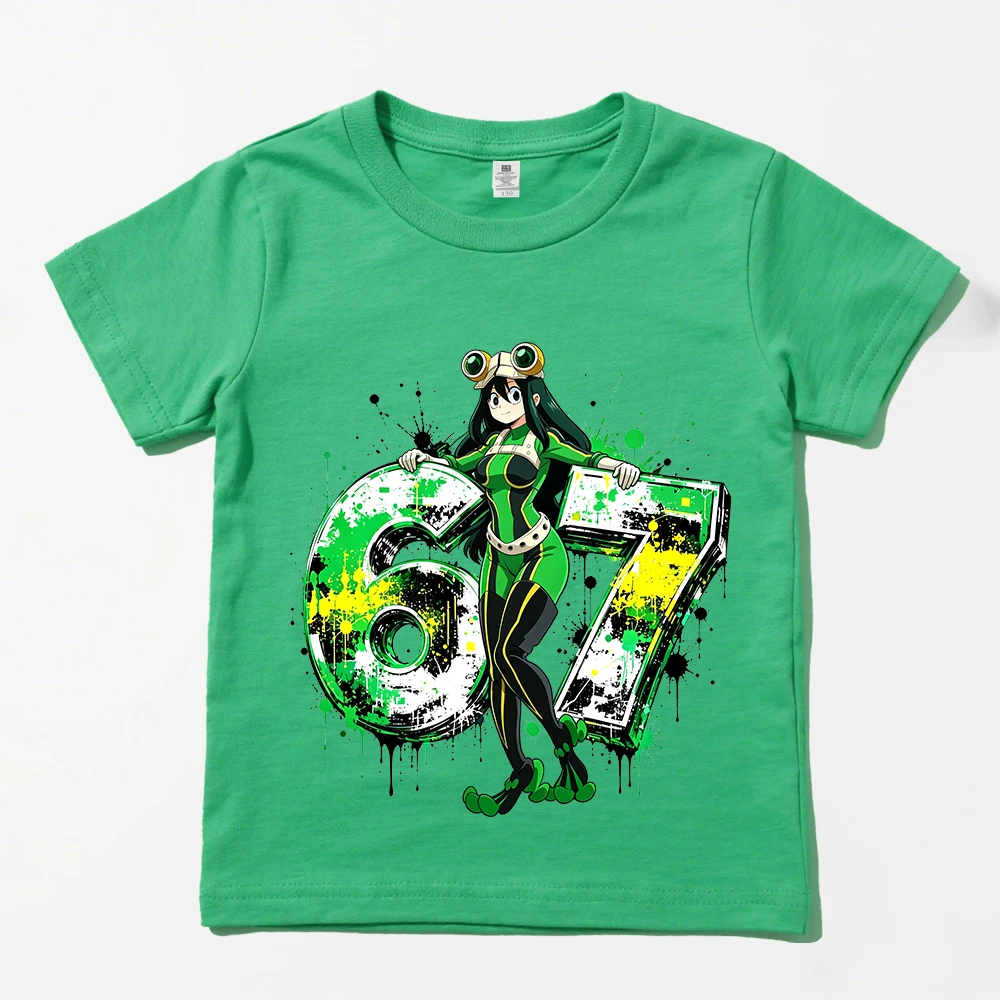 Camiseta gráfica My Hero Academia Tsuyu Asui 67, camiseta informal de algodón para niñas, ropa para niños, Top suave y transpirable de verano