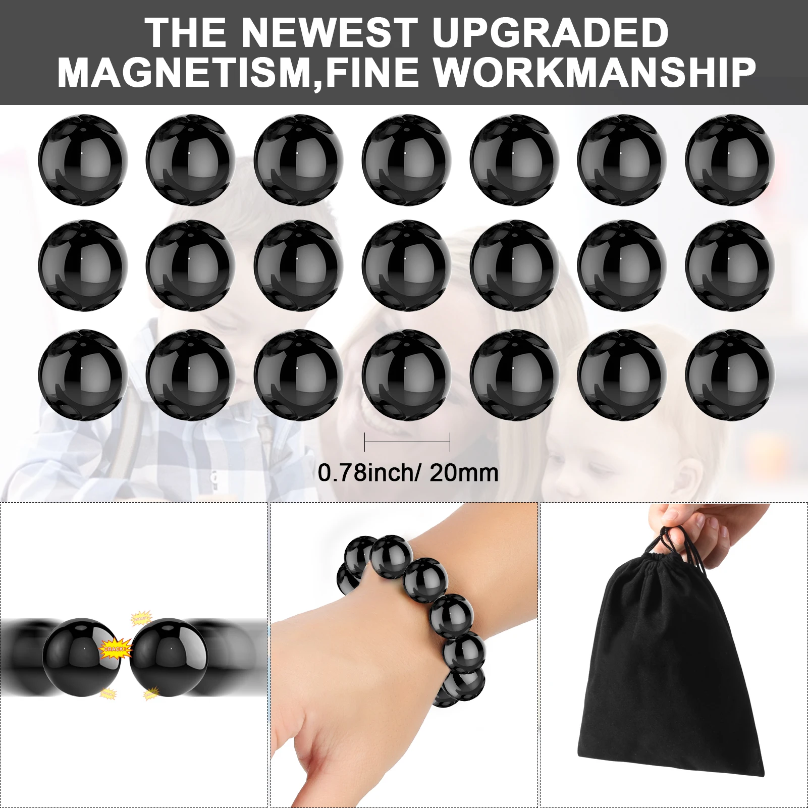 21 pièces aimant boule noire Fidget jouet bricolage hématite pierres jouets pour adultes Kit scientifique pour soulager l'anxiété hochet magnétique serpent cadeau