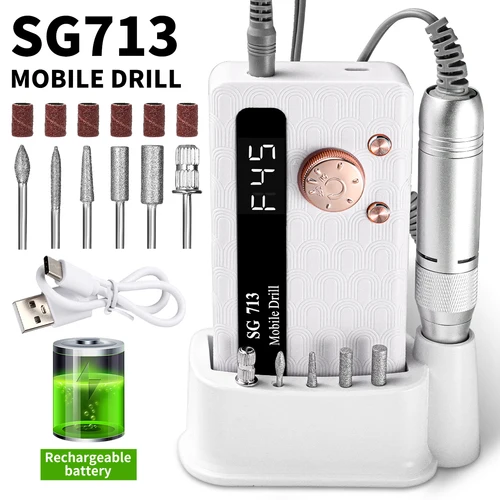 Taladro eléctrico para uñas de 45000RPM, máquina pulidora de Gel para uñas recargable de poco ruido, adecuada para herramientas de salón de manicura