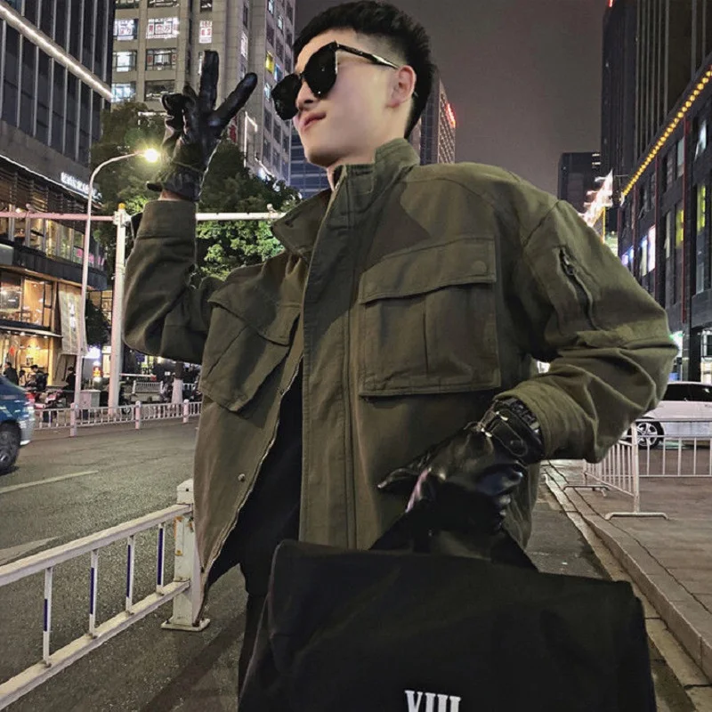 

Harajuku Fashion Workwear Pilot Jacket Spring Autumn Gothic Versatile Men Trendy Loose Port Style Retro High Street Casual Coat