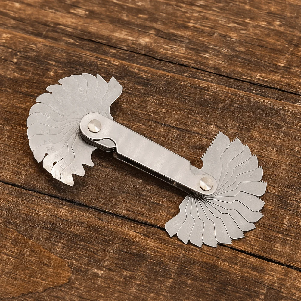 

Metric Imperial Thread Measuring Gauges 55 Degree Metal Folding Thread Pitch Gauge 60 Degree 52pcs Set Screw Thread Gauge