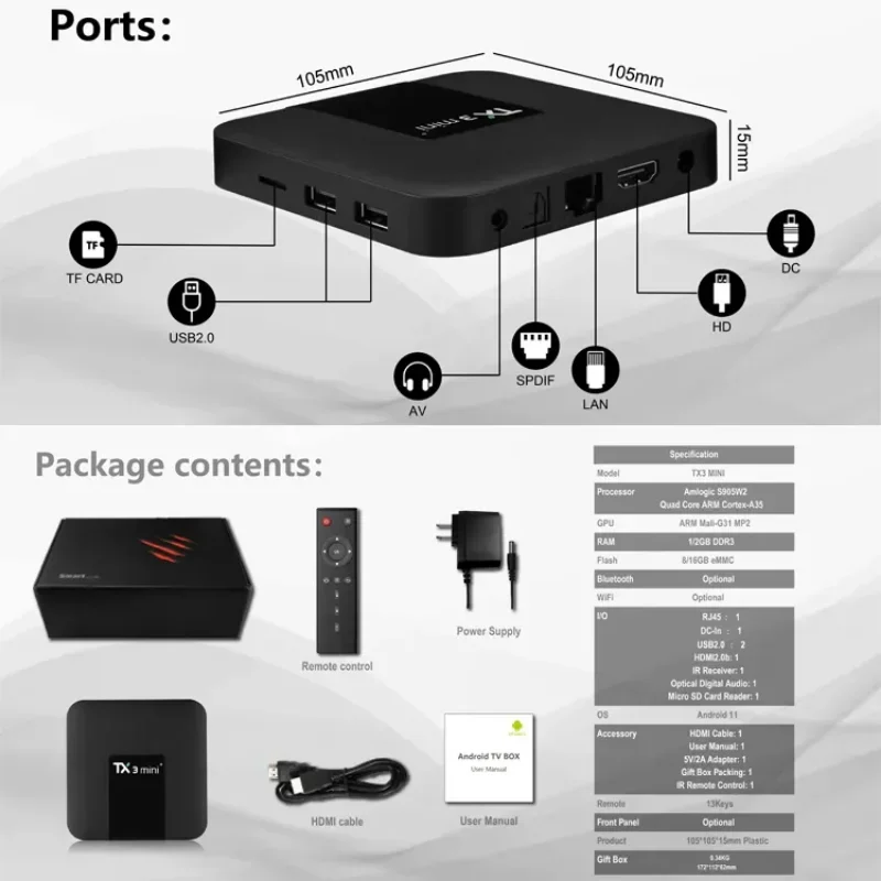 عرض ساخن جودة مستقرة TX3 Mini 1G 16G و 2G 16G Amlogic S905W أندرويد 7.1 صندوق التلفزيون رباعية النواة TX 3 MINI مع شاشة LED STB