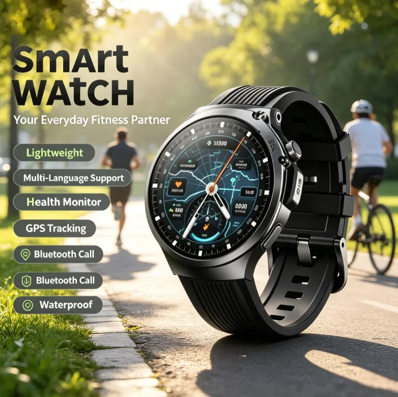Universal Full-Netcom Smart Watch, Built-in Real-Time GPS Tracking, Multi-Functional Wristwatch with Heart Rate Monitoring