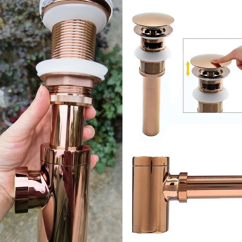 Rose Gold Basin Bottle Trap  Bathroom Sink Siphon Pipe Kits Pop Up Filter Stopper Toilet Washbasin Deodorization Drain Fittings