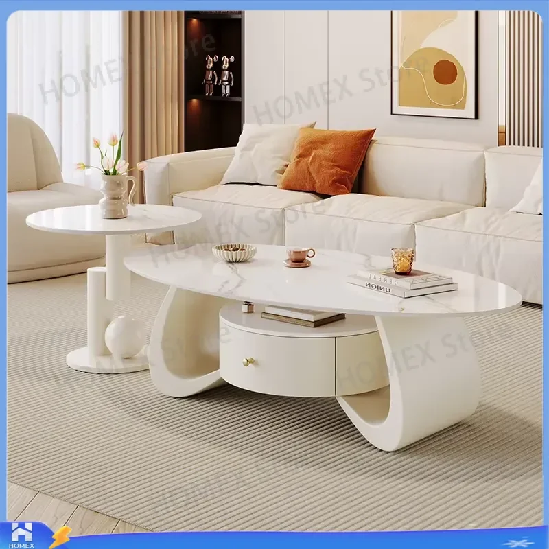 Modern Luxury Oval Coffee Table Nordic Glam Style Living Room Furniture with Hidden Storage Contemporary Home Decor