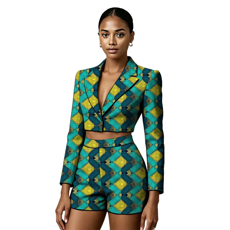 African Couture Women Mini Suit Original Design Short Lapel Jacket+Hot Shorts Tailor Made Ankara Outfits