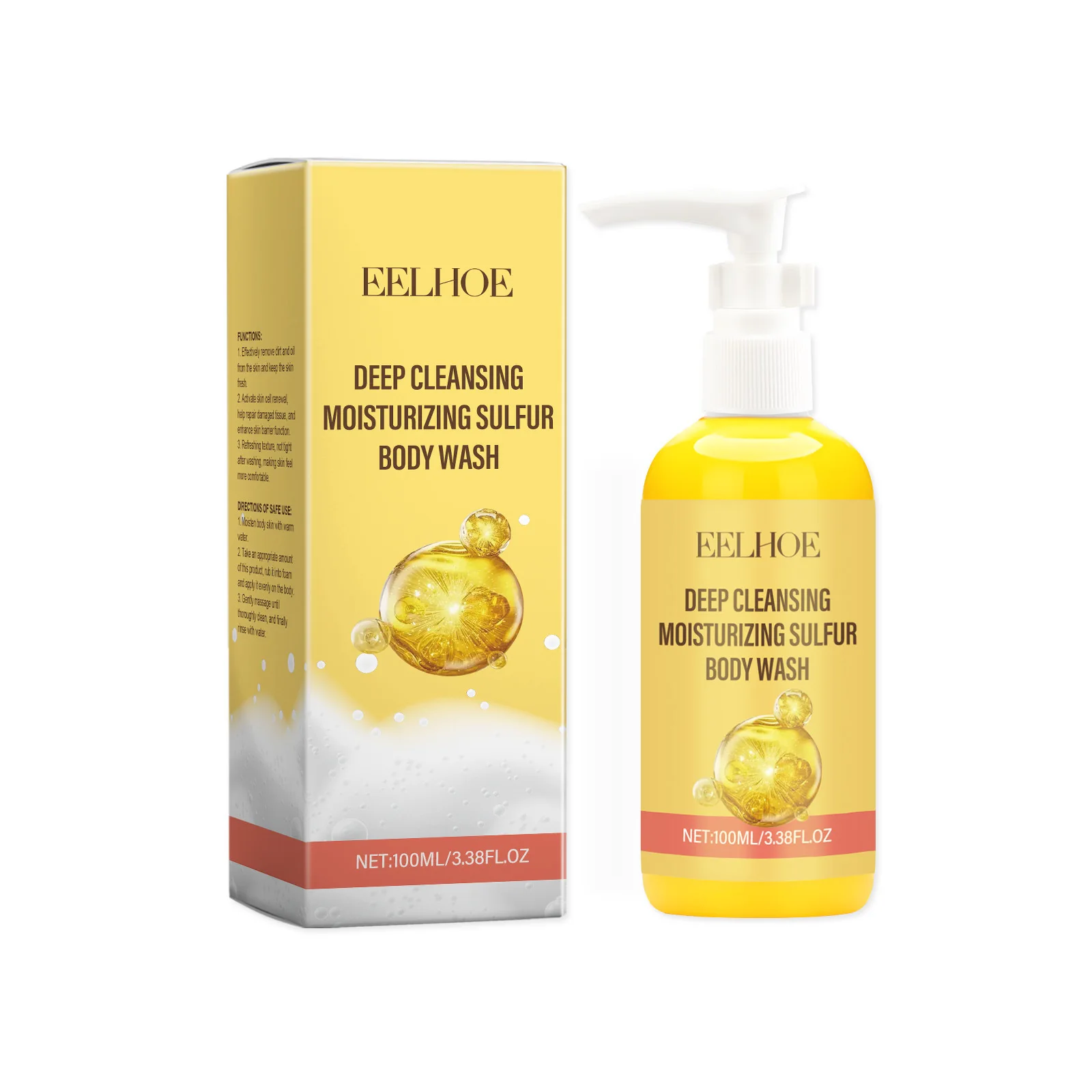 EELHOE Sulphur Body Wash Deep Skin Cleaning Mite Remover Improve Dark Skin Dirt Remover Dead Skin Exfoliates Repair Shower Gel