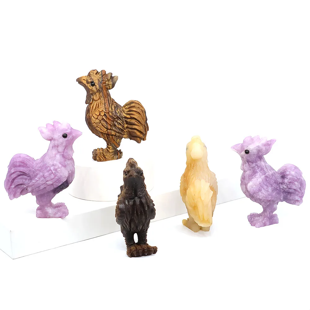 

1.9" Rooster Cock Statue Natural Stones Healing Crystals Animal Chicken Figurines Room Ornaments Gem Crafts Home Decoration Gift