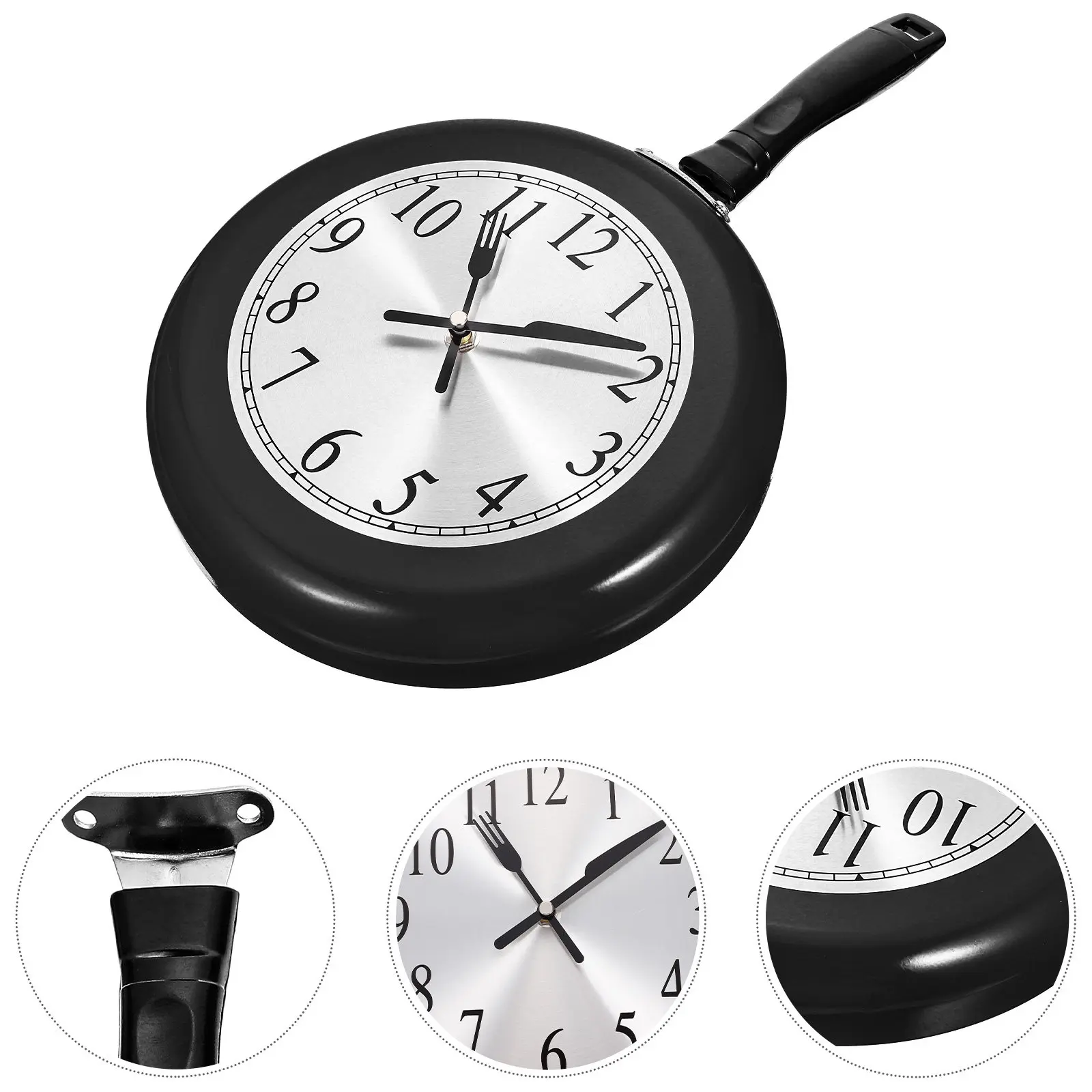 1Set Frying Pan Wall Clock Decorative Silent Design for Home Living Room Kitchen Battery Operated Unique Hanging Wall Clock