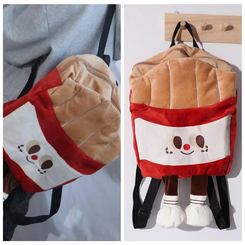 

Cute Large Capacity Plush French Fries Backpack Fluffy Plush Toy Cartoon Schoolbag Handbag Doll Plush Backpack Travel