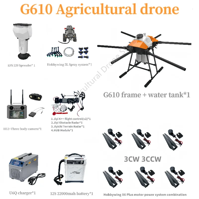 Whole set EFT G610 10L 10KG Agricultural Spray Drone Hobbywing X6 Powertrain Kit with Brushless Spray