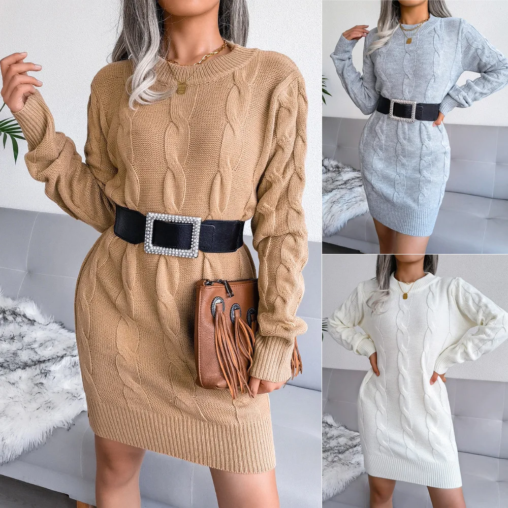 

Осенне-зимний вязаный свитер Dr Twist Braid Long Sve Independent Station Cross Border, женский цветной макси...