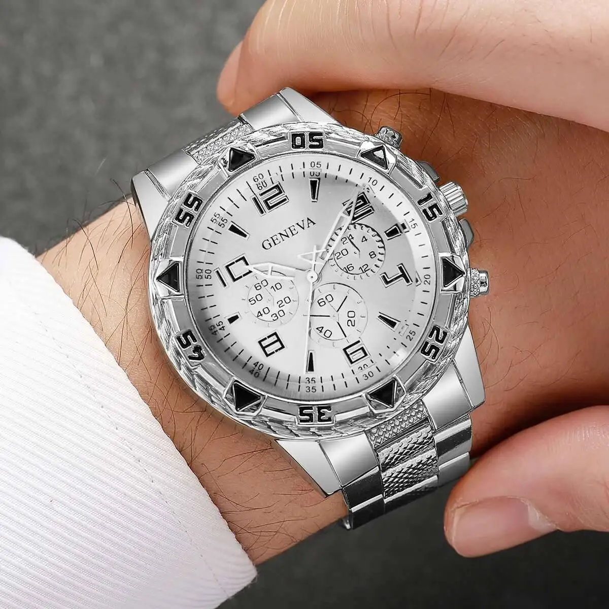 Men's Blue Light Glass Multi-Function Quartz Watch, Stainless Steel