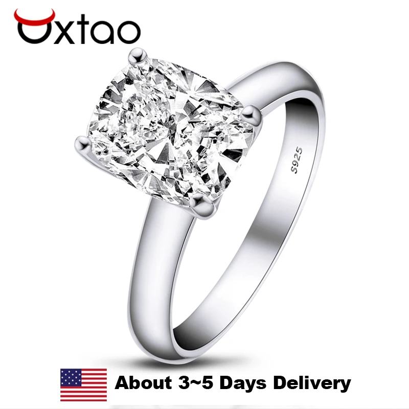 

OXTAO обручальные кольца с 3 камнями и подушкой-пасьянсом, юбилейные украшения, кольца из стерлингового серебра 925 пробы с цирконом на палец для женщин и мужчин