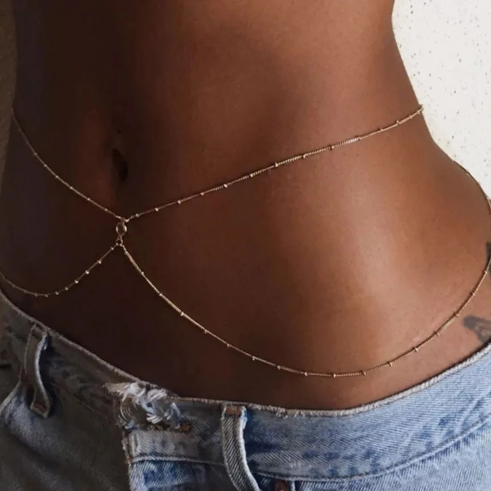 MinaMaMa Free Size Stainless Steel Waist Chain Crystal Belly Chain For Women Summer Beach Bikini Sexy Crystal Body Chain Jewelry