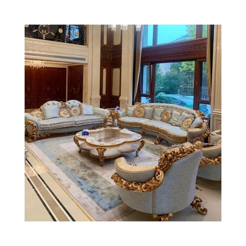 French luxury solid wood sofas European style villas palace fabric sofas combination of large units high-end furniture