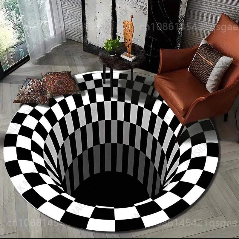 1PC Black and white optical illusion Print Round Carpet for Living Room Bedroom Sofa Table Floor Mat Area Rug Luxury Gift