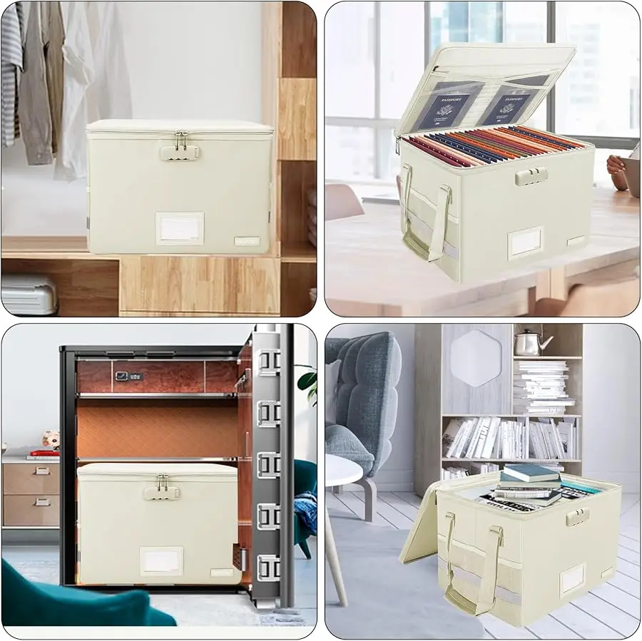 Archiefdoos met slot, brandwerende documentendoos met ritssluiting, opvouwbare archiefkast voor archiefkast met handgrepen, draagbaar