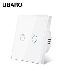 UBARO 2 Gang EU Standard Wall Touch Sensor Switch Crystal Glass Panel Blue/Red Backlight Power Interruptor 100-240V