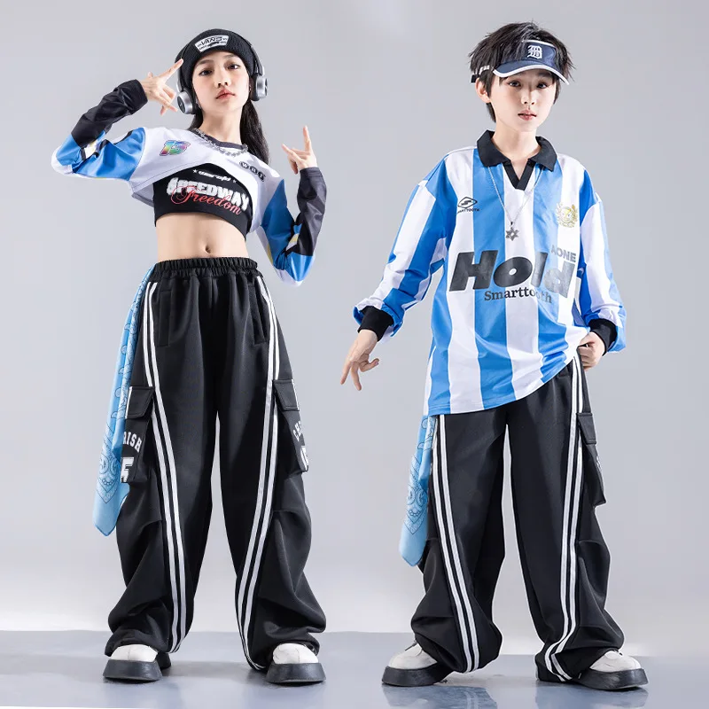 Ragazze Hip Hop Retro Crop Camicia Pantaloni cargo larghi Bambini K-pop Top Abiti da ballo di strada Set Bambini Adolescenti Cool Stagewear Costumi