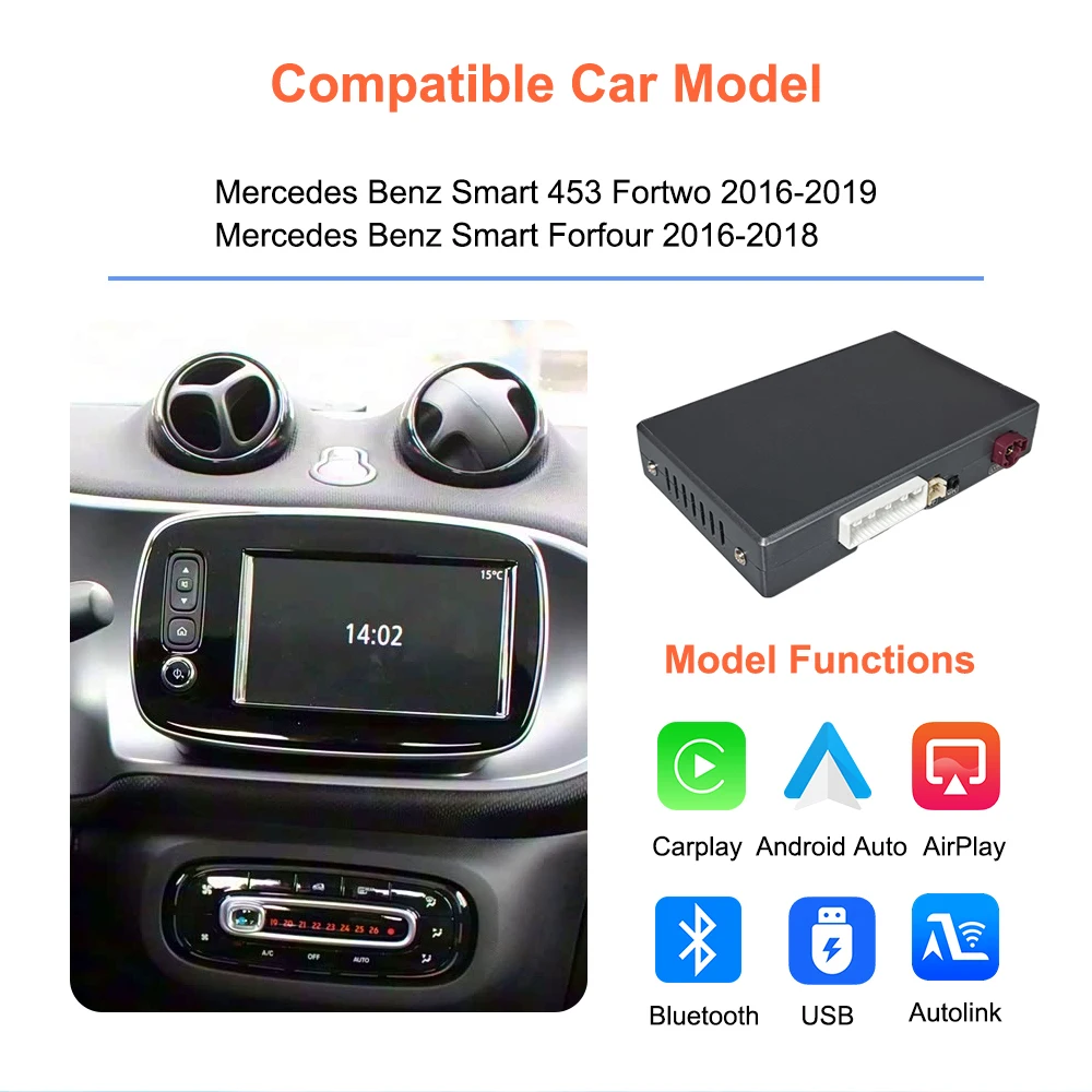 Bonroad Wireless Carplay Android Auto Nachrüstsätze für Mercedes Benz Smart 453 Fortwo Forfour 2016-2019 Interface Mirror Link – Detail 4