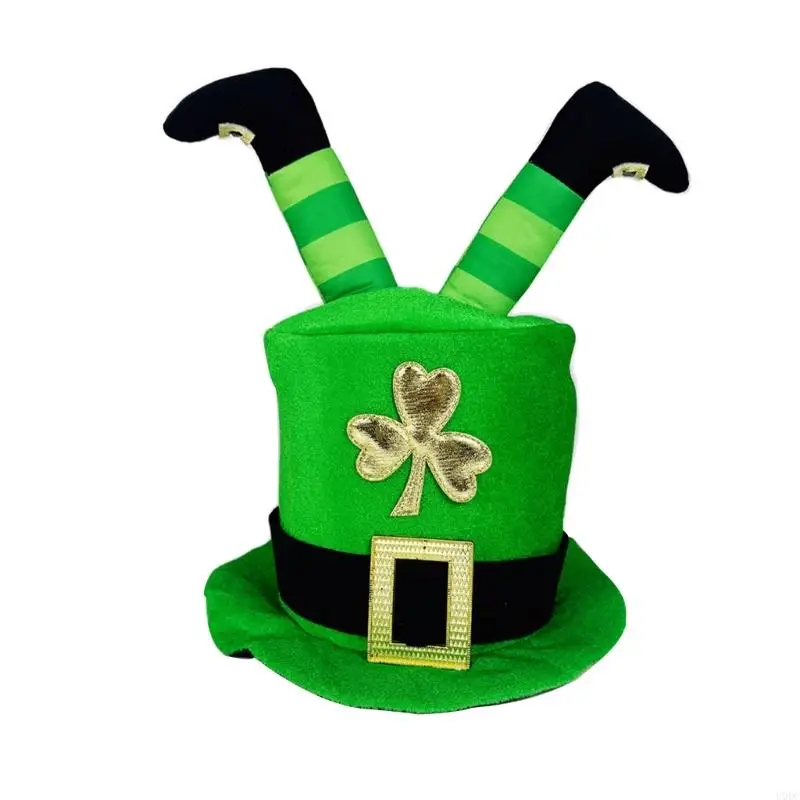 Green Leprechaun Top Hat 3D Irish Legs Fun Costume Hat for Holiday Gatherings