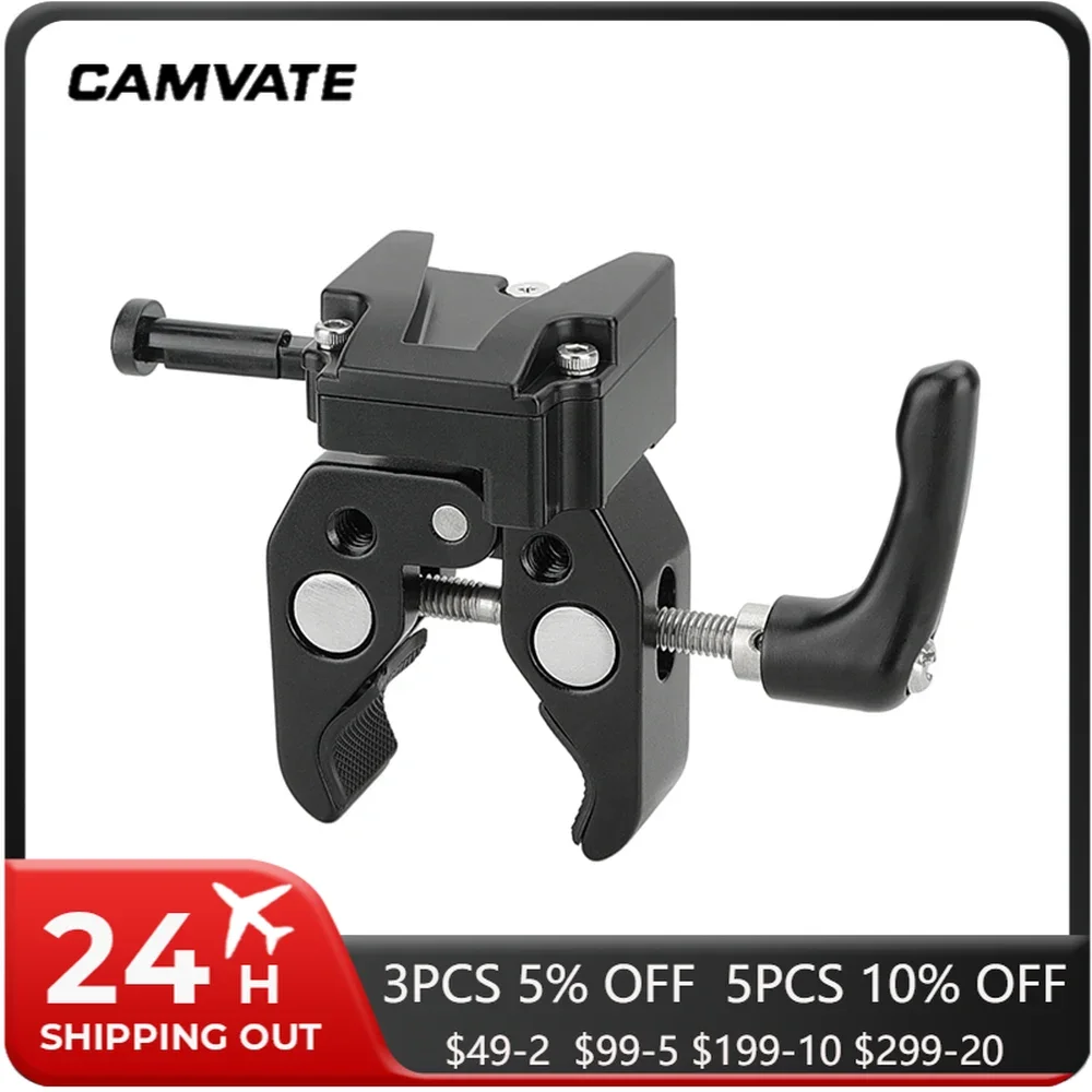 CAMVATE Updated  Super Crab Clamp WIth Quick Release V-lock Female Mount Adapter for DSLR Camera Battery fr Tripod Leg Handrail